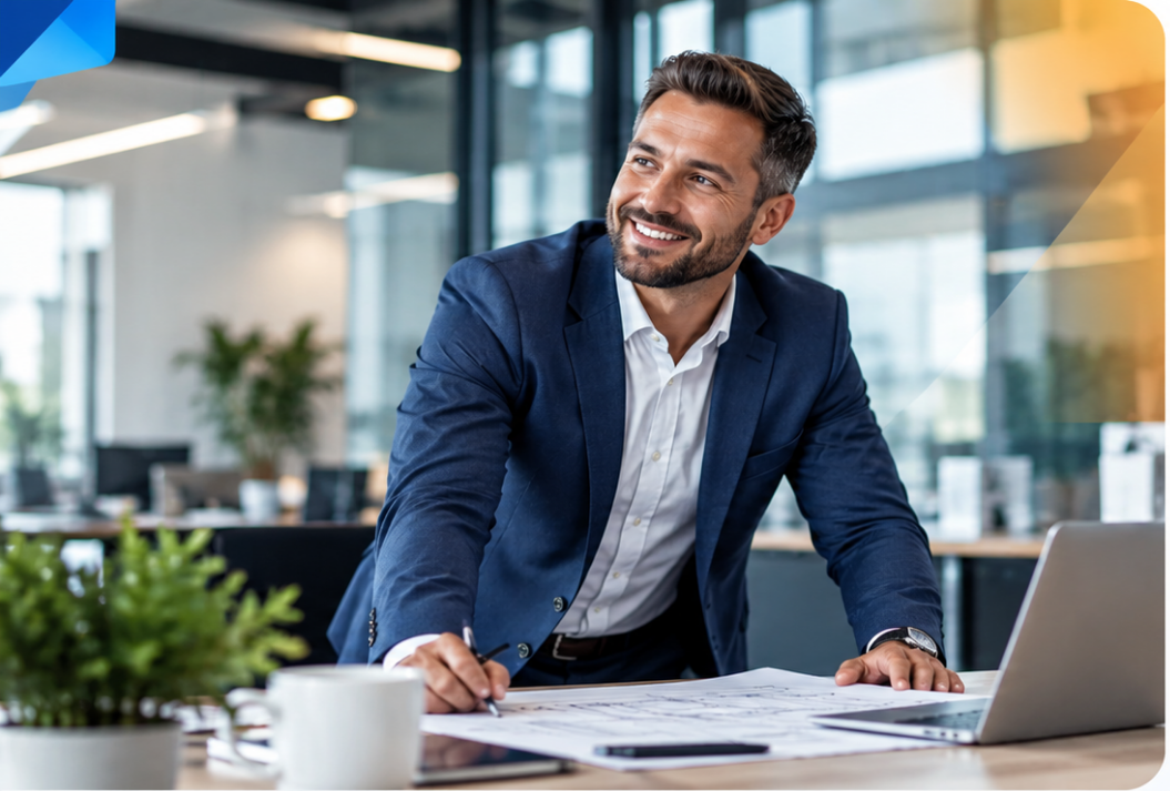 Professional smiling consultant in a modern office